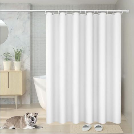 Rideau Douche Anti Moisissure, 180 x 200cm Blanc, avec 12 Crochets, sans Percage, Tissu PEVA Imperméable Lavable en Machine (1/5)