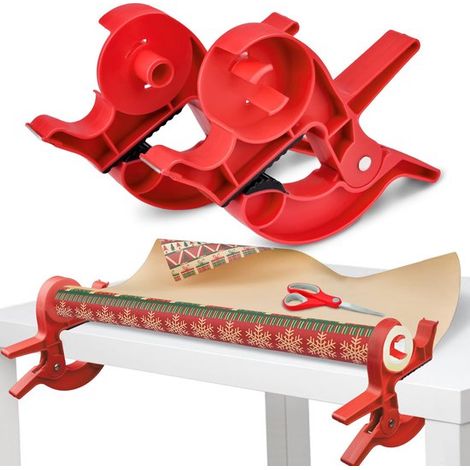 Set di 2 fermagli da tavolo per carta regalo, dispenser per carta regalo con dispenser di nastro adesivo integrato, fermagli per carta regalo di Halloween e Natale (1/5)