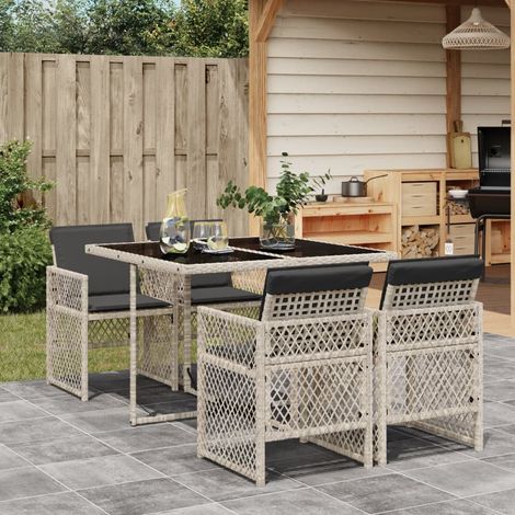 Set comedor de jardín 5 pzas cojines ratán sintético gris claro vidaXL