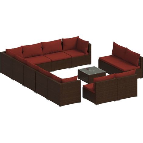 Maison Exclusive - Salon de jardin 13 pcs avec coussins Marron Résine tressée (1/5)