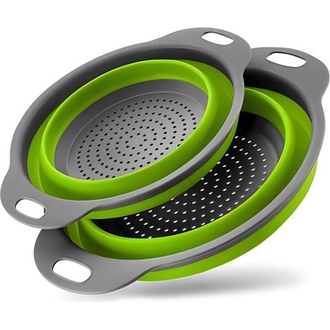Panier d'égouttage - Lazozo - 2PCS - Égouttoir télescopique pliable -Vert - Égouttoir pliable Égouttoir rond - Passoire à fruits (1/4)