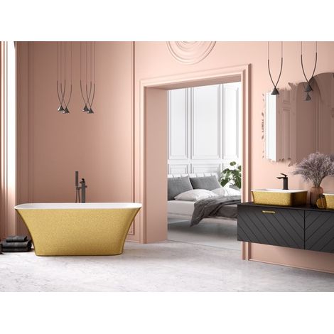 Baignoire îlot doré Glam avec bonde dorée ASSOS S-LINE 160x70 (1/4)