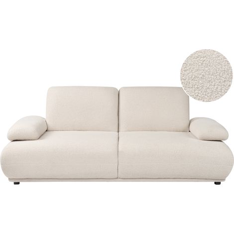 Sofá de 3 plazas con reposabrazos y respaldo ajustables patas de madera moderno bouclé blanco crema Nacka