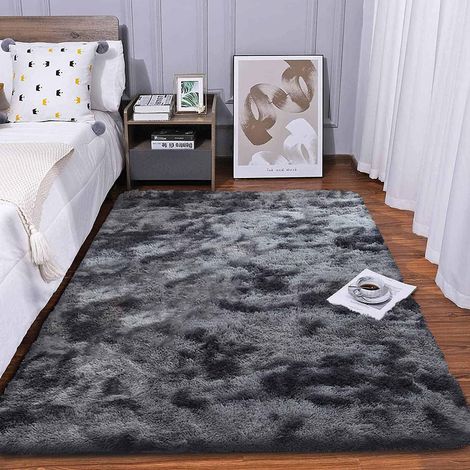 Tapis Chambre Shaggy pour Salon De Sol Grand Couloir Soft à Poils Longs Moelleux Antidérapant Intérieur épais (Gris Noir, 80 120cm) (1/5)
