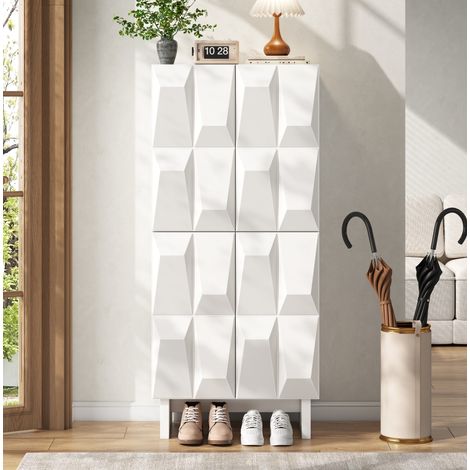 Schuhschrank 60,5/34/135,5 cm in Weiß mit 4 Türen und verstellbaren Einlegeböden (1/5)
