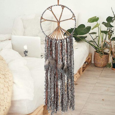 Attrape-rêves Arbre de Vie Fait Main Traditionnel Plume Grand Attrape-rêves Bohème Chic Décoration Murale Chambre d'Enfant Salon Ornement Bohème Cra (1/5)