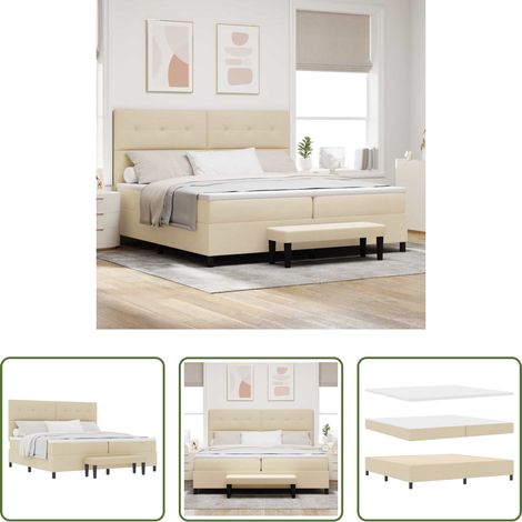 vidaXL Tête de lit réglable - Lit à ressorts avec matelas Crème 200 x 200 cm tissu (1/5)