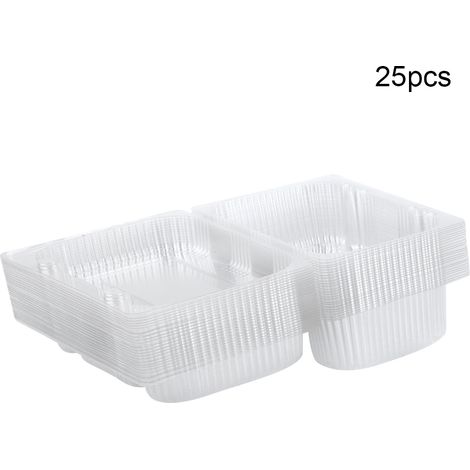 25 boîtes alimentaires plastique à charnière pour rangement de gâteaux et fruits 18,5 x 12,5 x 7 cm - Lot de 25 (1/5)