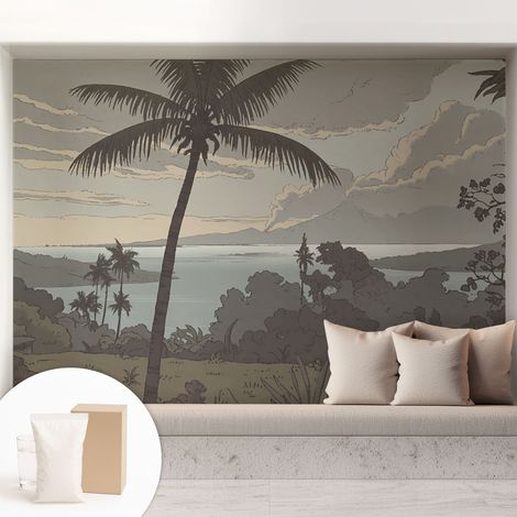Papier peint intissé mural avec colle pour salon et chambre Décoration murale rapide - Colle incluse gratuite Paysage exotique 208x146 cm (1/5)