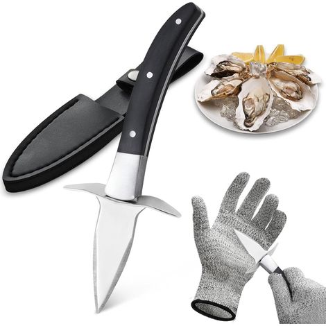 2 pièces - Kit d'ouverture d'huîtres - Couteau à huîtres avec gants - Pince à huîtres - Couteau à huîtres avec gant anti-coupure et étui - pour tous les coquillages - Kit de couteaux à huîtres (1/5)
