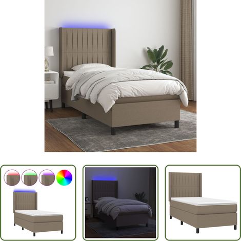 Sommier tapissier - Sommier à lattes de lit matelas et LED Taupe 100x200 cm Tissu (1/5)