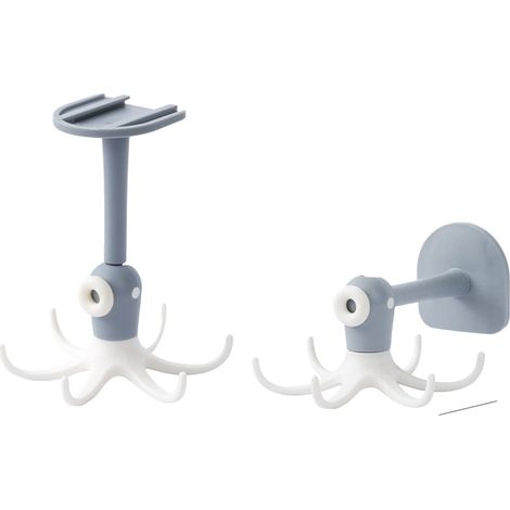 Support Pour Ustensiles De Cuisine - 6 Crochets Pivotants 360° - Fixation Adhésive Sans Perçage - Pour Placard Inférieur Ou Mur Lisse - PP - 1 Pièce (1/4)