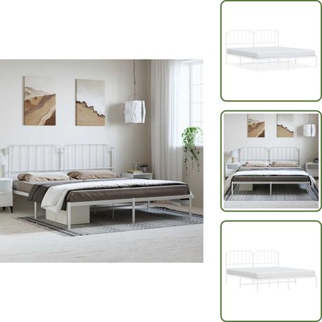 Bettgestell mit Kopfteil Metall Weiß 183x213 cm - Metallbettfundament - Doppelbett - Weißes Bettgestell - Boxspringrahmen - Bettrahmen (1/5)