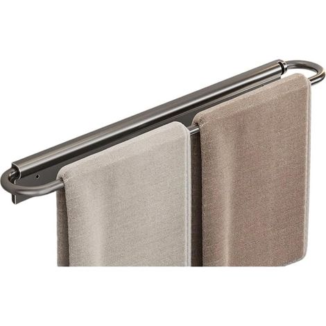 Porte-serviettes mural pliable en aluminium, sans perçage 30 cm, gris) (1/5)