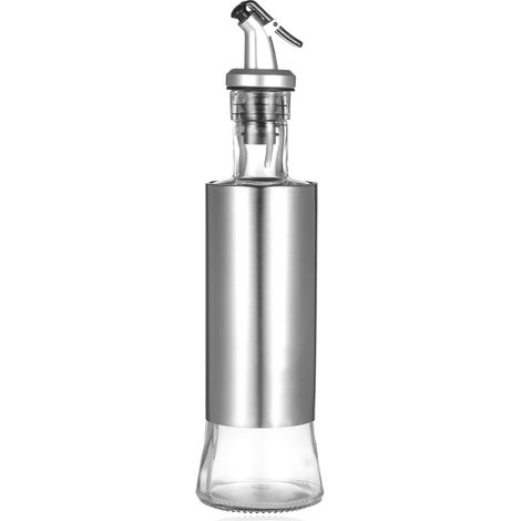 Dispensador de aceite de oliva de vidrio y acero inoxidable con boquilla para vinagre y aceite, vertedor antigoteo para cocina, 300 ml / 10 oz. (1/5)