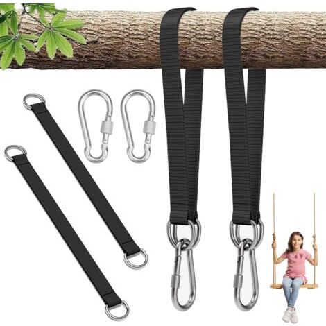 2 Pièces Sangles de Hamac, Sangle Hamac avec 2 Mousquetons et Anneaux en D, Fixation pour Attache Hamac, Sangle Balancoire Arbre, Sangles Lourde Suspension pour Camping, Patio, Hamacs et Balançoires (1/5)