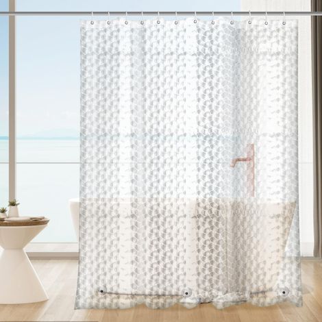 Rideau de Douche Anti Moisissure 180 X 200 cm，3D Transparent EVA Rideaux de Douche Lavable avec 12 Crochetspour Baignoire