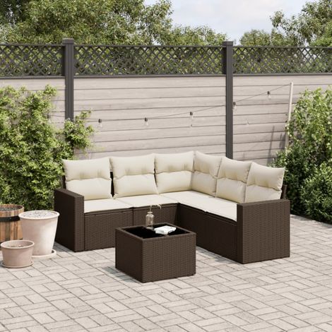 vidaXL 6 Piece Garden Sofa Set with Cushions Brown Poly Rattan (1/4)