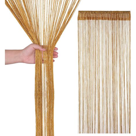 Rideau de porte à pompons, rideau de séparation pour porte et fenêtre, pour décoration intérieure (100 x 200 cm) doré