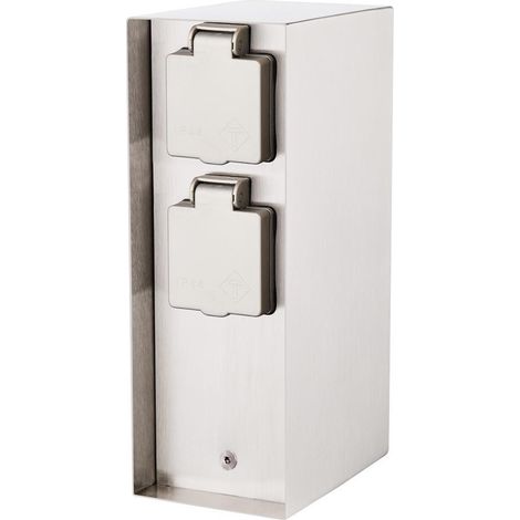 Novatool Gartensteckdose 1x Steckdosensäule 3-fach Silber Steckdosenleiste, Montageplatte, Dübel und Schrauben (1/5)