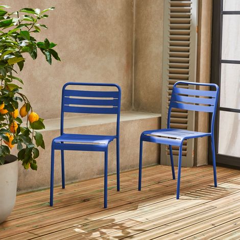Lot de 2 chaises de jardin acier. 2 places. bleu électrique. Amelia. L44 x P52 x H79cm