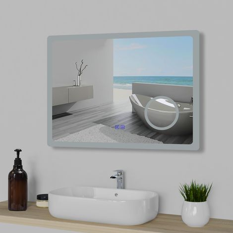 OCEAN Specchio da Bagno Antiappannamento 80 x 60 cm con LED, Bluetooth, Specchio Parete con Interruttore Touch Moderno Impermeabile IP44