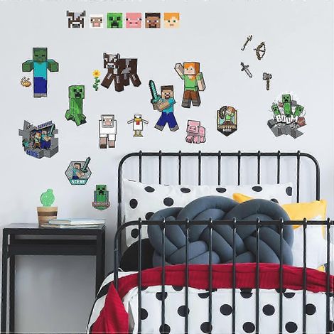 Stickers muraux Minecraft RMK5366SCS (2025), personnages repositionnables et pelables, disponibles en plusieurs couleurs. (1/4)