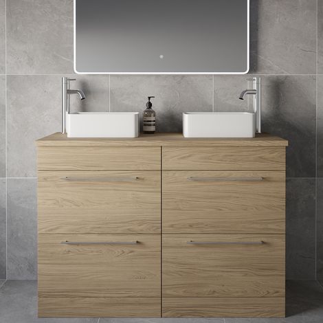 Napoli 460 Light Oak 1200mm 4 Drawer Vanity Unit for Countertop Basins - 1200mm - Chrome 320mm Handle