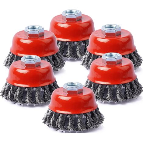 Lot de 6 brosses métalliques en acier au carbone M14 pour meuleuses, brosses métalliques nouées M14 - Brosse en acier au carbone de 0,05 cm (1/5)
