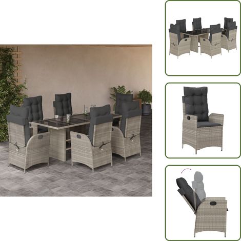 Cojines para sillas - vidaXL Set comedor jardín 7 pzas y cojines ratán sintético gris claro - Ratán sintético