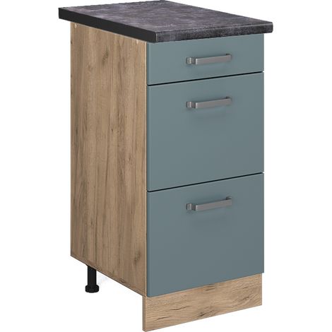 Küchenunterschrank R-Line, Blau-Grau, 40 cm mit Schubladen, AP Anthrazit, Vicco