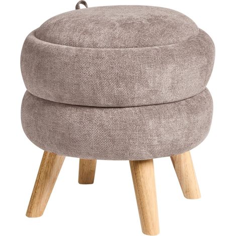 Pouf moderno rotondo in tessuto di ciniglia Soggiorno Camera da letto Tortora Hawley
