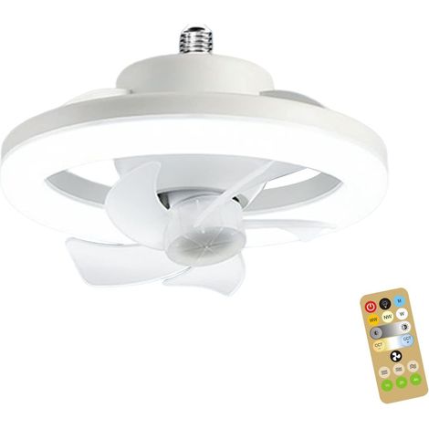 Ventilateur de refroidissement électrique avec télécommande E27 - Support de lampe à 360° - 3 vitesses - Intensité variable - Pour chambre d'enfant [Classe énergétique A+++]