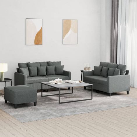 Teenpull – 3-tlg. Sofagarnitur mit Kissen Dunkelgrau Stoff (1/5)