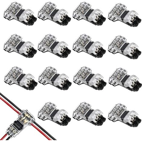 Connecteur T 2 Broches pour Fil Electrique 20/22 AWG, Connecteur Electrique Etanche sans Soudure pour Voiture et Éclairage LED,pour Câblage Automobile et Systèmes Lumineux (1/5)