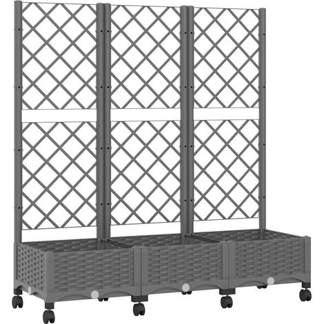Bac de jardin avec treillis et roues Gris clair PP vidaXL