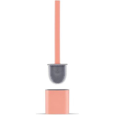 Flache Silikon-Toilettenbürste mit Halterung, tropffrei, antibakteriell, belüftet, schnelltrocknend und geruchsneutral, zur Wand- oder Bodenmontage, für Bad und WC, Rosa (1/4)
