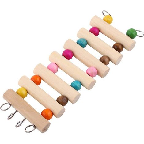 Échelle pour Oiseaux en Bois avec Perles Colorées 7 Marches, Jouet d'Escalade Sécurisé pour Volière, Accessoire de Cage pour Conure, Perruche Calopsitte, Inséparable, Perroquet (1/4)