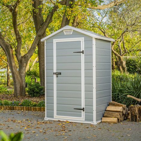 Caseta de Jardín Dmora Galliate 129x103x196h cm Gris Resistente al Clima, Techo a Dos Aguas, Ventanas de Policarbonato (1/5)
