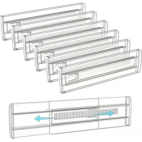 6 Stück Schubladentrenner Verstellbar,Transparente,Länge 28,7–50,5 cm (1/5)