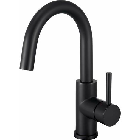 Robinet Lavabo - Bec Haut 138 mm - Rotation 360° - Finition Noir Mat - Acier Inoxydable 304 - Pour Salle De Bain Et Petite Cuisine - 1 Pièce (1/5)