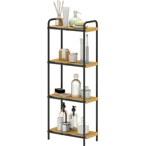 Étagère salle de bain étagère de rangement 4 niveaux étroite autoportante bambou 1,5 x 21,5 x 106 cm effet bois naturel (1/5)