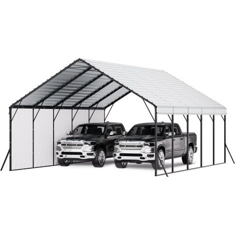 Carport, 5,8x7,45 m, Abri de Voiture Métal Robuste, Abri Garage Extérieur avec Cadre Toit en Acier, Parois Latérales Amovibles, Auvent Stockage d'Auto pour Pick-up, Bateau, Camions, Tracteurs (1/3)