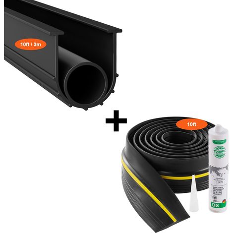 Kit de joint de seuil et bas de porte de garage, 10 FT, forme en U + joint torique, PVC, avec bande d'étanchéité adhésive, noir. (1/5)