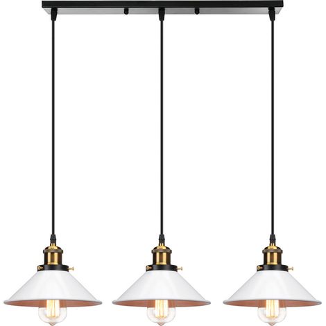 Rétro Lustre Suspension Industrielle E27 3 Tête Blanc et Noir Plafonnier Luminaire Ajustable Salle à Manger Couloir (1/5)