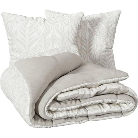 Parure de lit imprimée Nalh 240 x 220 cm en lin beige (1/5)
