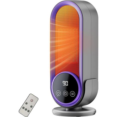 Calefactor cerámico PTC de 1200 W, 2 ajustes de temperatura, temporizador de 30/60/90 minutos, protección contra sobrecalentamiento y vuelco, color púrpura grisáceo - OTRO (1/5)
