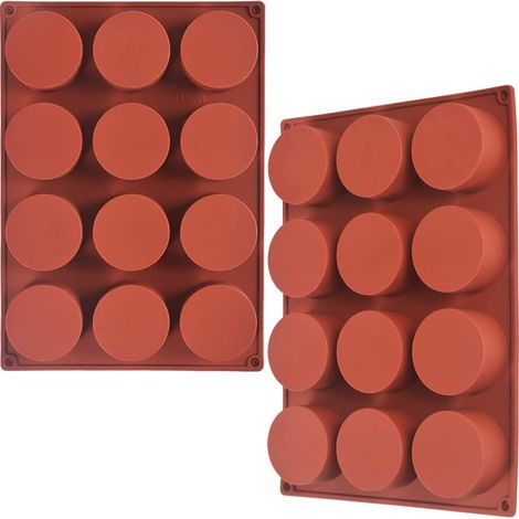 Lot de 2 moules cylindriques en silicone, 12 cavités pour gâteaux, savons, chocolats.