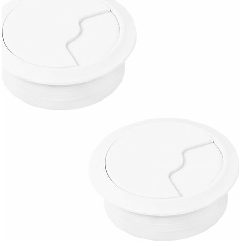 Versenkte Kabeldurchführung für den Bürogebrauch, weißer PVC-Kunststoff, 80 mm Durchmesser, 94 mm Öse, 2er-Pack für USB- und Stromkabel