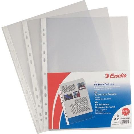 Esselte Buste A Perforazione Universale Deluxe PPL Lucido Formato A4 22x30 Cm Confezione Da 50 Pz